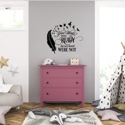 Muursticker - Your Wings Were Ready But Our Hearts Were Not - 58 x 64 - Zwart