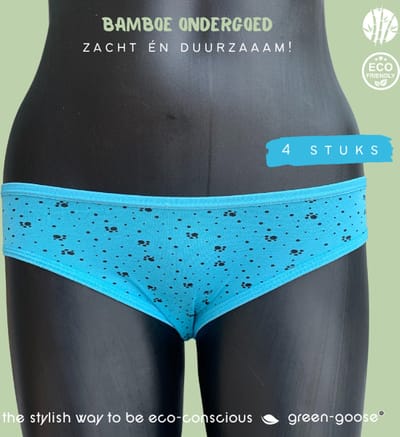 green-goose® Bamboe Dames Ondergoed | 4 Stuks | Maat S/M | Blauw | Met Pootjes Opdruk | Duurzaam, Ademend en Heerlijk Zacht