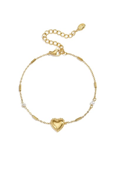 Bijoutheek Armband (Sieraad) Fijn Hart Parel Steentje Goudkleurig