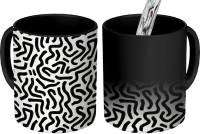 Magische Mok - Foto op Warmte Mokken - Koffiemok - Abstract - Lijnen - Zwart - Magic Mok - Beker - 350 ML - Theemok