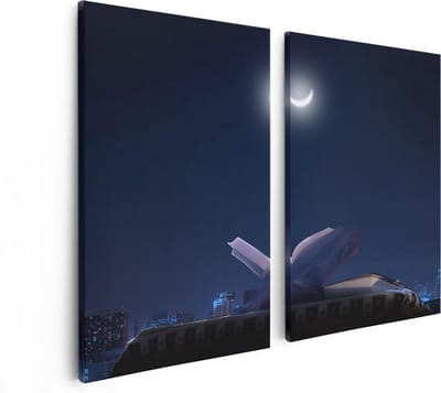Artaza Canvas Schilderij Tweeluik Heilige Boek Koran Bij Een Halve Maan - 80x60 - Foto Op Canvas - Canvas Print