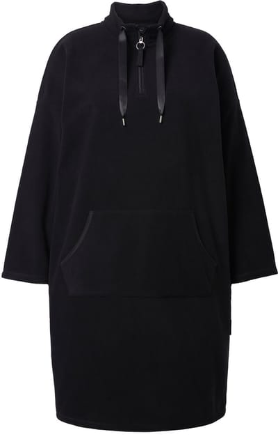 Ulla Popken - Dames - Loungewear-fleece jurk opstaande kraag lange mouwen - Zwart - Maat 42+