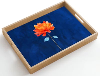 Dienblad hout 50x35 cm - Schootdienblad - Bloem - Oranje - Bladeren - Borrelplank rechthoek - Plateau dienbladen
