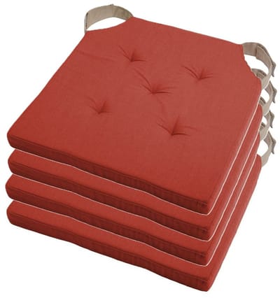 Stof Textile stoelkussen DUO - 4x - terracotta - 38 x 38 x 4 cm - klittenband sluiting - zitkussens - binnen/buiten
