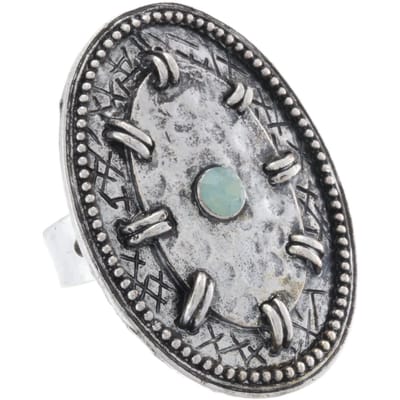 Behave - Ring - Verstelbare vintage zilverkleurige ring met turquoise steen - Bohemian stijl - Unisex - Nikkelvrij