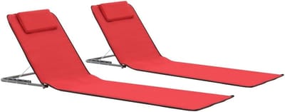 Strandmat Ligstoel - Opvouwbaar Zonnebed - Ontspannen Buiten - Verstelbare Rugleuning - 2 Stuks - Rood