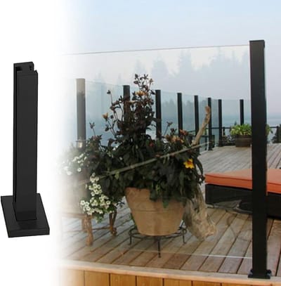 Balustrade Paal - Glazen Hekwerk - Balkon Beveiligen - Roestvrij Staal 304 - H 95 cm - Zwart