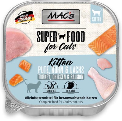 Mac’s Kittenvoer Natvoer - vlees kuipje 98% Kalkoen, kip en zalm 8 x 100g