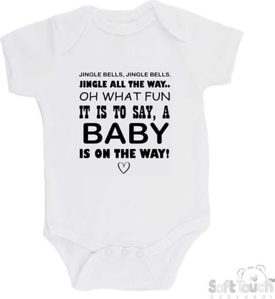 100% katoenen Romper "Jingle bells, Jingle bells......" Kerst Unisex Katoen Wit Zwart Maat 62/68