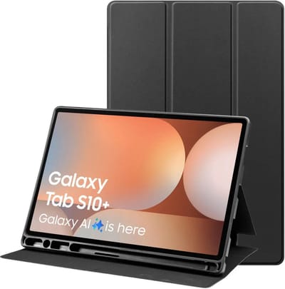 Tablet Hoes Geschikt voor Samsung Galaxy Tab S10+ / S9+ / S9 FE+ | Luxe Tri-Fold Book Case | Kunst Leren Bescherm Hoes | Standaard Functie | Zwart