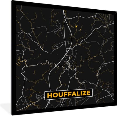 Fotolijst incl. Poster - Houffalize - Plattegrond - Kaart - Gold - Stadskaart - 40x40 cm - Posterlijst