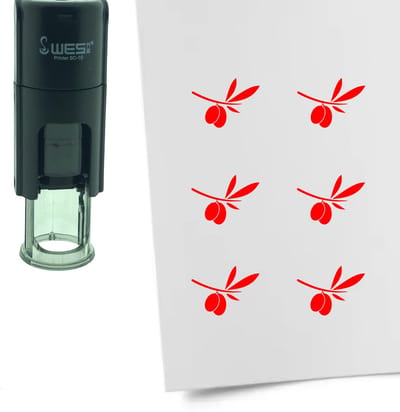 CombiCraft Stempel Olijftak met Olijf 10mm rond - rode inkt
