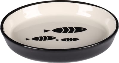 Flamingo Sardi - Eet- En Drinkpot Katten - Eet-en Drinkpot Kat Sardi Keramisch Zwart-wit Ovaal 150ml 14x11,5x2,5cm - 1st - 133672 - 1st