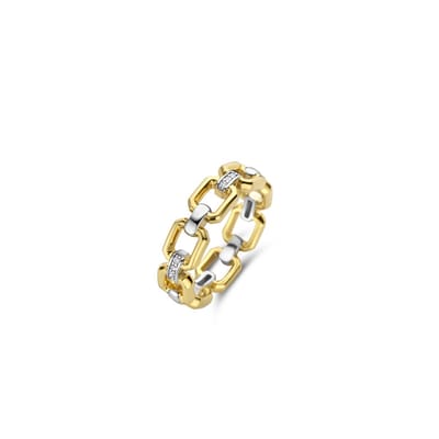 TI SENTO Dames Ring - 925 zilver - Zirkonia met geel verguld - Maat 17.75 mm / maat 56 - 12292ZY