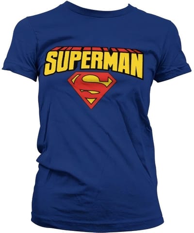 Superman T-shirt voor dames met logo in blokletters, meisjesachtig, marineblauw