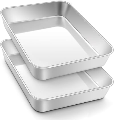 Set van 2 RVS Bakplaten - Diepe Ovenschalen voor Lasagne, Brownies en Taarten - 26,5 x 20,5 x 5 cm, Vaatwasserbestendig en Gezond Koken