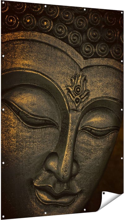 Gards Tuinposter Boeddha Beeld met Wierook - 120x180 cm - Tuindoek - Tuindecoratie - Wanddecoratie buiten - Tuinschilderij