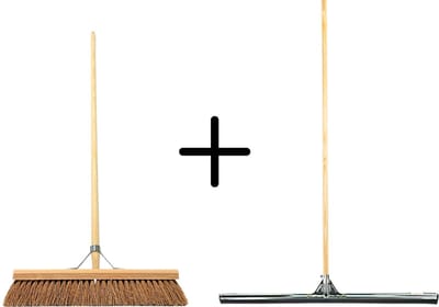 Synx Tools Coco Binnenbezem 50cm + Vloertrekker 75cm met Steel 150cm - Zaalveger – Vloerreiniger – Moppen - Zachte bezem kokos met steel 150cm