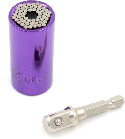 Universele dopsleutel "Gator Grip", inclusief adapter, voor op je boormachine of ratelsleutel. Paars