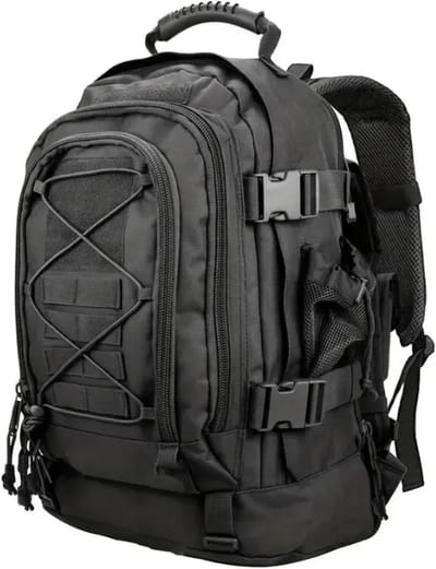 CarryQuest® - 65L Tactical Backpack - Grote Hiking Rugzak van Nylon met Polyester Voering, Rugventilatie, Verstelbare Borstgordel & Front-/Toploader - Outdoor, Camping & Survival - 38x33x53 cm - Zwart