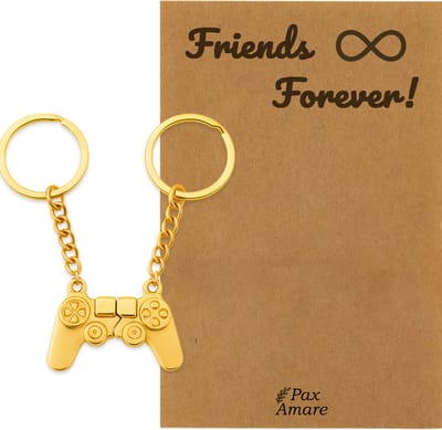 BFF Sleutelhanger voor 2 ' Friends Forever' - Controller - Sleutelhanger set op Cadeau Kaartje - Goudkleurig - Vriendschap Symbool - Pax Amare