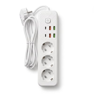 Oneproduct stekkerdoos met USB-C & 4 USB-poorten - 3 Stopcontacten - Verlengsnoer 2 Meter - Stopcontact met USB - Wit