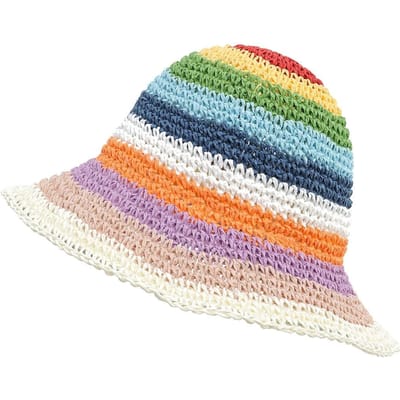 Chapeau de Paille de Vacances Style Ethnique Tressé Coloré Style Sud-Est Asiatique Danse de Minorité Ethnique Hippie Pliable Chapeau de Pêcheur 58