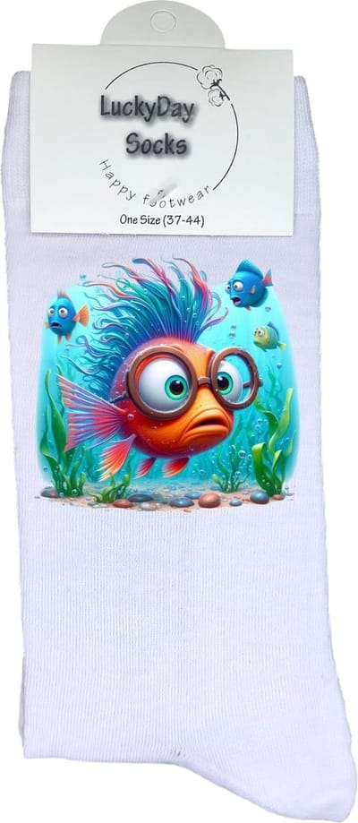 Vis - Verjaardag cadeau - Grappige sokken - Print sokken - Leuke sokken voor heren en dames - Moederdag - Vaderdag - Cadeau voor hem en haar - Kerstcadeau - Vrolijke sokken - Valentijns cadeau - Sokken waar je vrolijk van wordt - Maat 37-44
