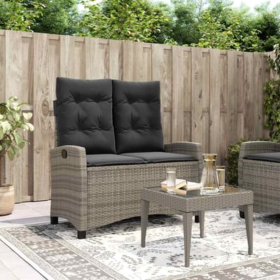 vidaXL - Tuinbankje - verstelbaar - met - kussens - poly - rattan - grijs