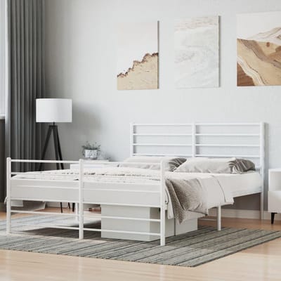 Metalen bedframe - Ledikant met hoofdbord - Slaapkamer inrichting - Robuuste stalen constructie - 120 x 190 cm - Wit