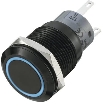 TRU COMPONENTS 702182 LAS1-AGQ-11E/B Vandalismebestendige druktoets 250 V/AC 5 A 1x uit/(aan) Moment Blauw (Ø x l) 22 m