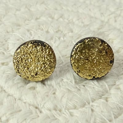 2 Love it Party zwart goud - oorknopjes - handgemaakt van polymeerklei - knopjes - stainless steel studs