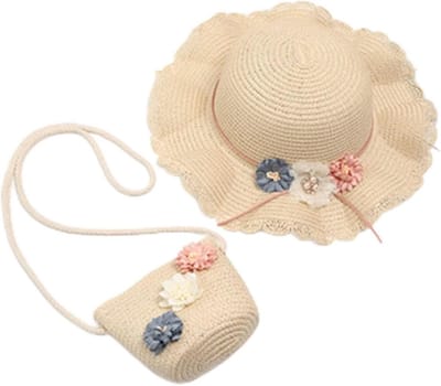 Kinder Strohoed - Zonnehoed - Strandplezier - Met Bijpassende Tas - 52 cm Hoedomtrek - Natuurlijk