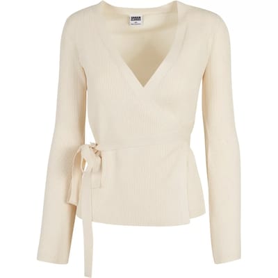 Urban Classics - Rib Knit Wrapped Lange cardigan - S - Ivoorkleurig