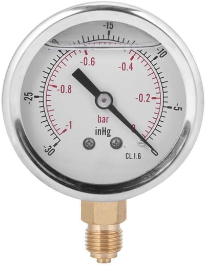 Dailygoods - Olie Gevulde Vacuüm Manometer - Radiaal - Duidelijke schaalmeter - 1/4BSP - Roestvrij staal - Geschikt voor metallurgie machines