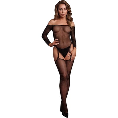 Le Desir- Glimmende bodystocking blote schouders - Zwart