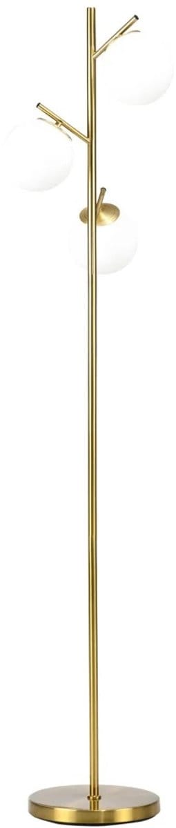Emvae Vloerlamp - Staande Lamp - 3 Melk Glazen Bollen - E27 - Metalen Frame - Voetschakelaar - Ø27 x 169 cm - Goud