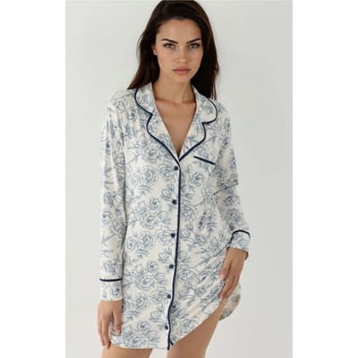 Geprinte Mini Shirt Collar Relaxed Fit Lounge Dress