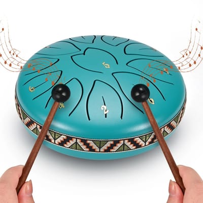 Rolu Handpan – Tongue Drum – 16CM Ø – 8 Tonen – Inc. Lesboek – Vingerhoedjes – Drum Mallets - Blauw
