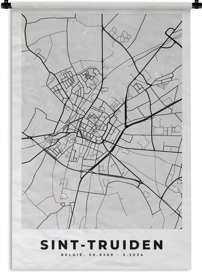 Wandkleed - Wanddoek - Plattegrond – Sint Truiden – Zwart Wit – Stadskaart - Kaart - 120x180 cm - Wandtapijt
