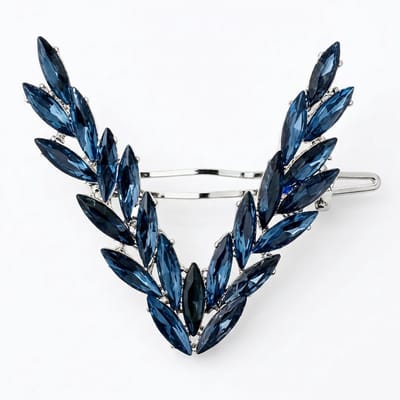 Blauwe haarspeld voor dames – metaal haar clip met kristal look blad design – V-vormige decoratieve haarspeld voor feestelijke kapsels