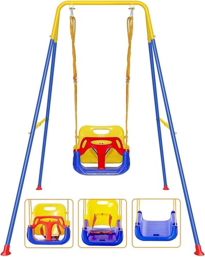 Vouwbare 3-in-1 Schommelset voor Peuters - Stevige Buiten- en Binnenschommel met Babyzitje voor Kinderen, Perfect Cadeau voor Jongens en Meisjes
