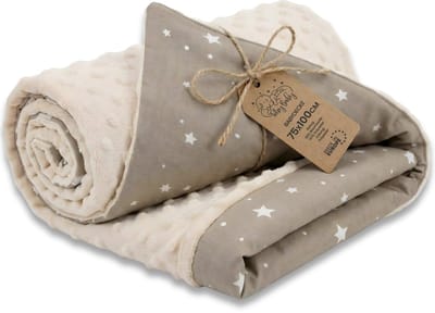 Babydeken Knuffeldeken All-season deken 100x75 cm minky – dubbelzijdig fleece katoen warm zacht donzig kinderen newborn – wiegdeken kinderwagen omkeerbaar peuter Oeko-Tex Beige met Witte Sterren