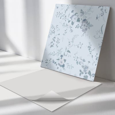 Wallfluent Vinyl Tegels - Achtergrond met Bloemenpatroon Vloer Tegels PVC - 30 cm x 30 cm - Blauw PVC Tegels - Verpakking van 9 stuks - Vierkant PVC Tegels - Bloemen en Planten Plaktegels - Zelfklevende PVC Tegels - Plaktegels Keuken en Badkamer