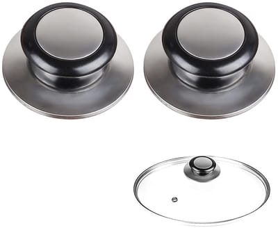 Dailygoods- Dekselknop 2x - Vervangende Dekselknop - Roestvrij Staal - Geschikt voor Glazen Lids - Eenvoudig te Reinigen - Antislip Rubber Pad - Dekselhandvat