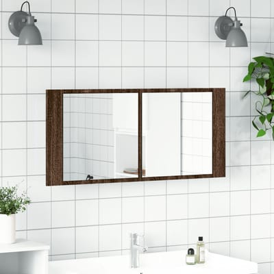 vidaXL - Badkamerkast - met - spiegel - en - LED - 100x12x45 - cm - bruin - eikenkleurig