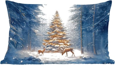 Sierkussens - Kussentjes Woonkamer - 60x40 cm - Kerstlicht - Woud - Hert - Donker