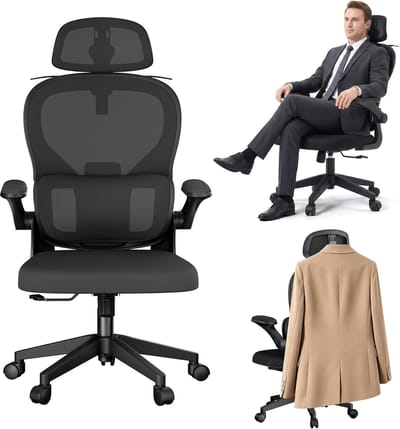 ACXIN Ergonomische Bureaustoel - 4D Hoofdsteun - 2D Lendensteun - Mesh Kantoorstoel 125° Kantelfunctie - 90° Inklapbare Armleuningen - Kledinghanger - Draaistoel tot 150 kg - Zwart