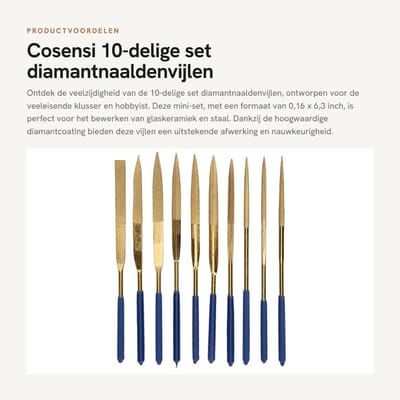 Dailygoods- Diamantnaaldenvijlen 10-delige set - Mini-set 0,16 x 6,3 inch - Geplateerd - Voor glaskeramiek - Topkwaliteit en service. - Vijlen