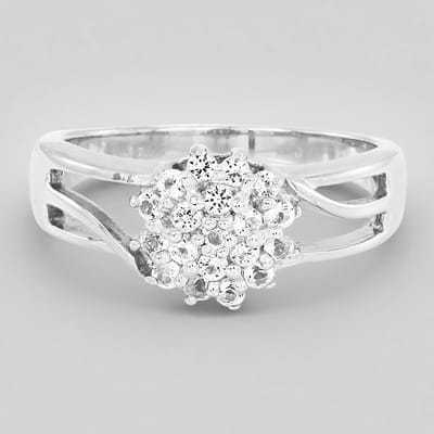 Cavill - Zilveren ring - 925 Sterling zilver - 19 Witte Braziliaanse Topaas in Briljant slijpsel - Elegante cluster ring voor dames maat 17